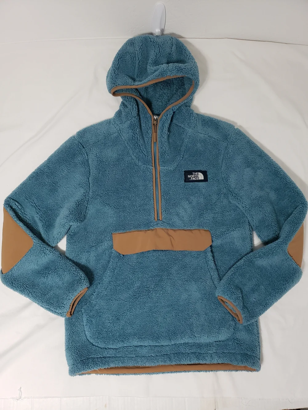 The North Face Men’s Campshire Sherpa Fleece Hoodie Pullover Blue Tan Small